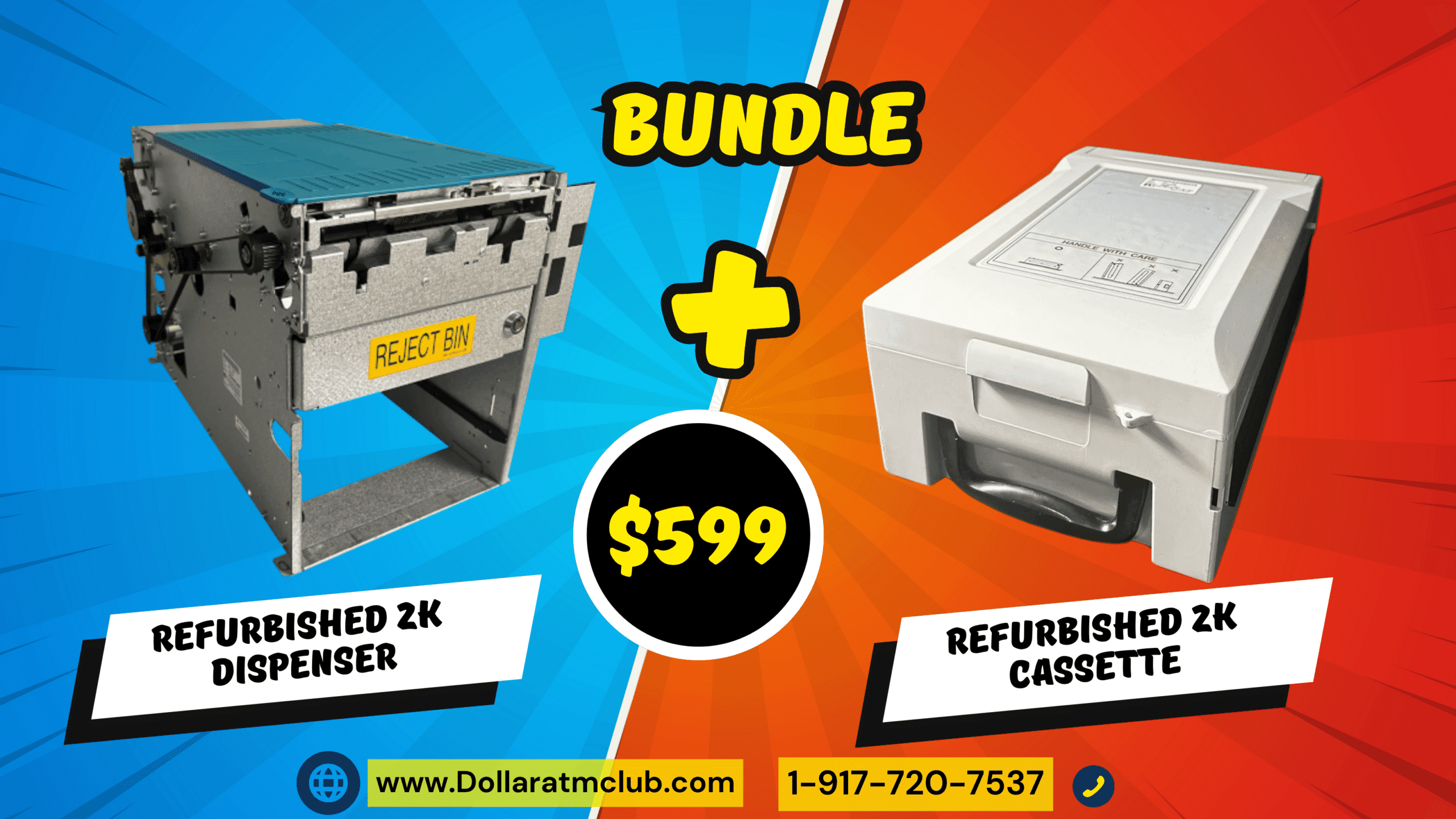 Bundle: Refurbished Nautilus Hyosung 2K Cash Dispenser + Used and tested 2K Cassette – PN: 7010000193, 7310000082