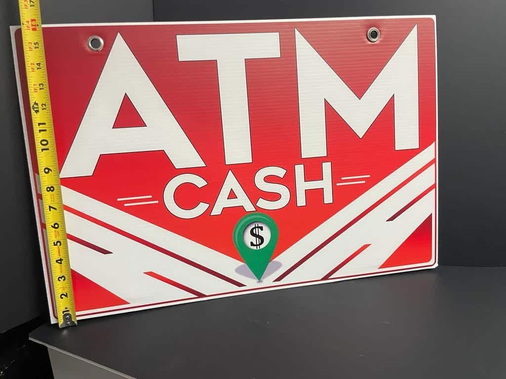 Double-Sided Coroplast ATM Sign with Metal Grommet - 16x24 Inches (Red)