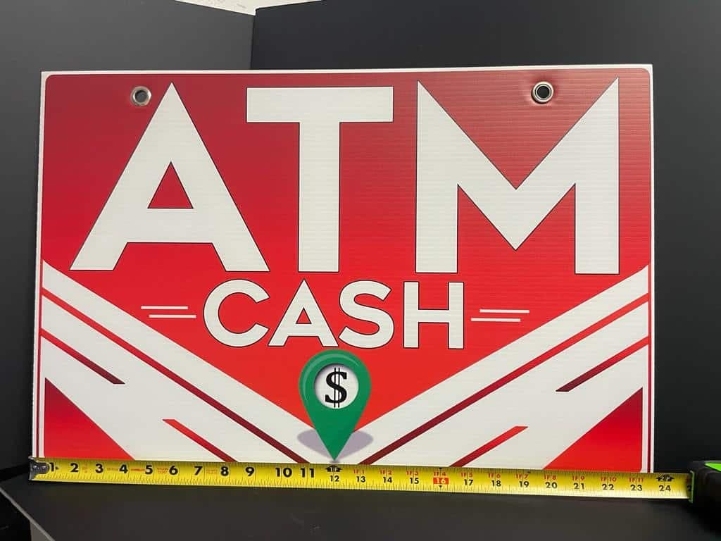Double-Sided Coroplast ATM Sign with Metal Grommet - 16x24 Inches (Red)