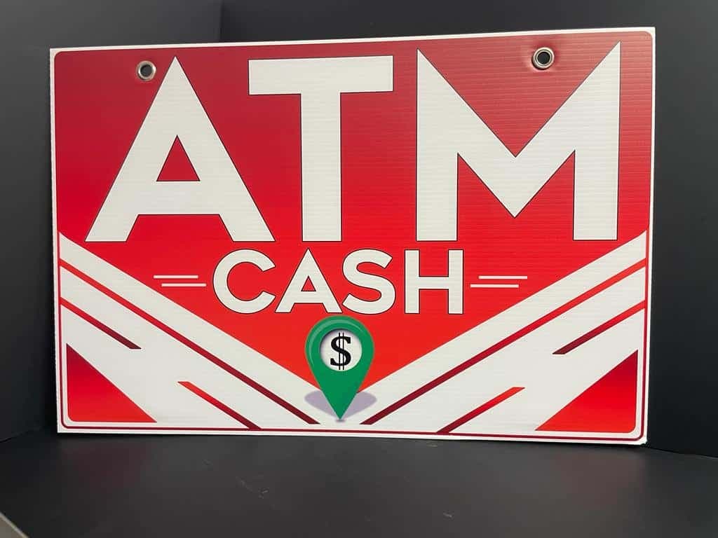 Double-Sided Coroplast ATM Sign with Metal Grommet - 16x24 Inches (Red)